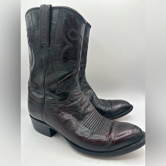 Lucchese L3653 vintage exotic Leather cowboy boot Cherry black Western M 8.5 - Picture 3 of 17